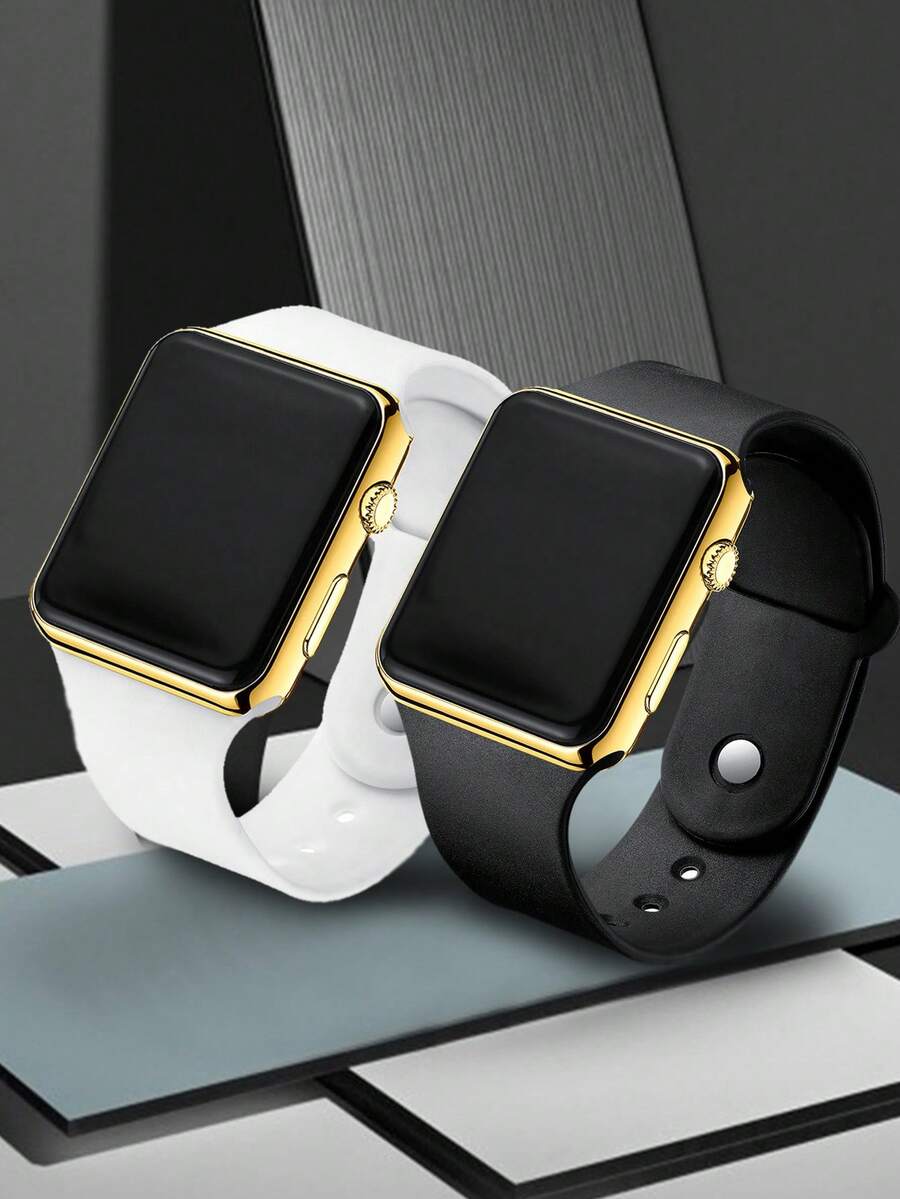 2pcs Asymmetrical Shape Unisex Couple Sports Electronic Watch, Gift For Friends - 彩色 - 查看 1