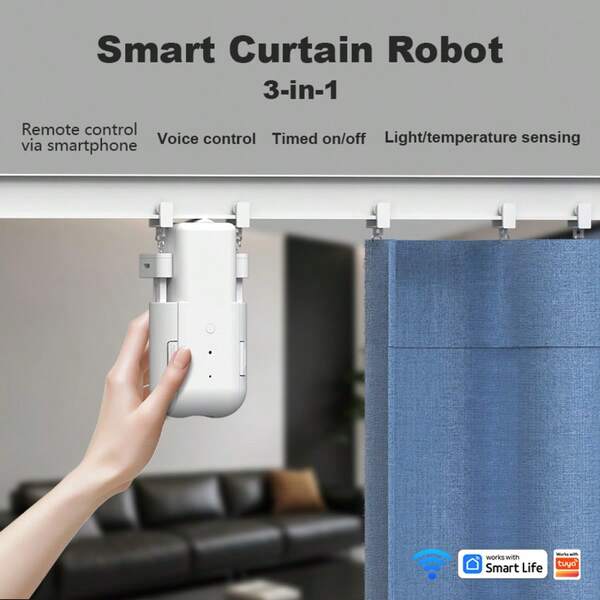 Tuya Smart Curtains For Windows - Alexa Compatible, Battery-Powered With Rechargeable Battery, App & Voice Control, Wall-Mounted Rod/1/U Rail System, White Modern Design For Home Automation, Curtain Automation | Sleek White Design | Appcontrolled Curtains, Curtain Rod Holder