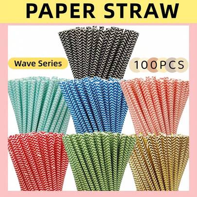 100 Peças/Pacote Canudos de Papel Ondulado - 6*197mm | Múltiplas Cores Disponíveis, Decoração de Festa, Adequado para Drinques, Festas de Aniversário, Churrascos, Eventos e Comemorações