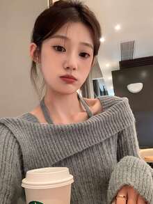 独特设计女士打底衫，高端针织毛衣，2024秋冬新品 - 灰色 - 查看 2