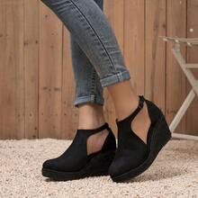 Sandalias de cuña con punta cerrada y diseño de cuerda de moda, transpirables - Todo negro - Ver 7