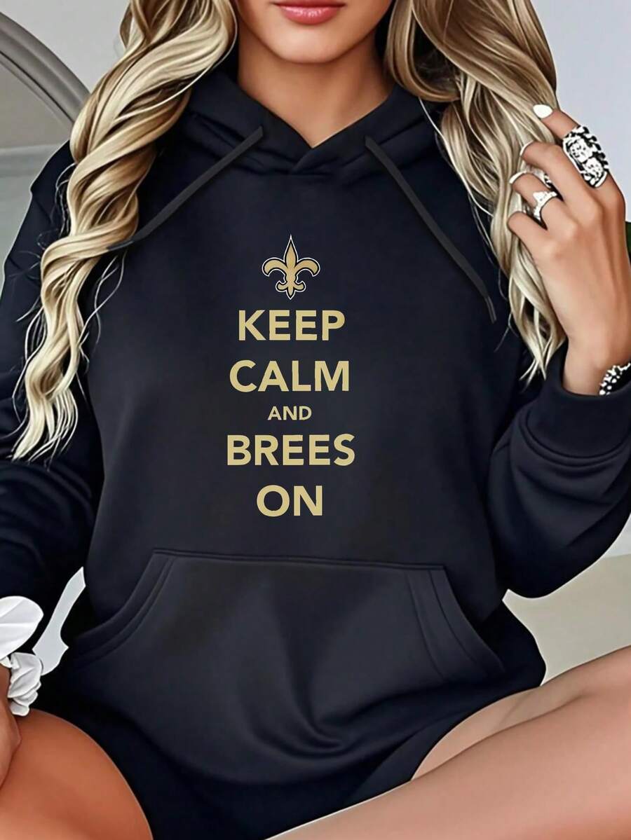Graphic Print Women's Hooded Sweatshirt Regular Fit Cotton Casual Style With Fleur De Lis Design For Everyday Wear All Seasons - 黑色 - 查看 1