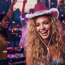 Women Fur Trim Cowgirl Hat Deluxe Cowgirl Hat Bachelorette Party Hat With Glitter Band - 紫色 - 查看 4