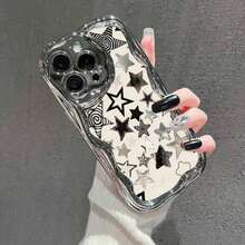 Este estuche perfecto para el 16, con un diseño de ondas de crema electroplatinado y un patrón de estrellas negras y blancas, un estuche protector elegante y duradero, lo que lo convierte en un regalo excelente para los seres queridos, compatible con modelos de 16, 15, 14, 13, 12 y 11 Pro, (impresión 2D) - Plateado - Ver 5