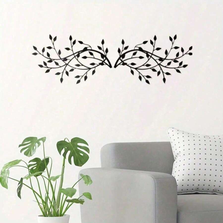 HELLOYOUNG Sleek 2-Piece Black Metal Leaf Wall Art Set - Modern Minimalist Decor For Living Room, Bedroom, Office | Indoor & Outdoor Wall Hanging Art, Waterproof & Rustproof | Easy To Hang, Housewarming Gift, Wedding Gift, Aesthetic Room Decor, Farmhouse & Boho Decor - Nhiều màu - Xem 1