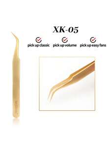 XIUSUZAKI High Precision Eyelash Extension Tweezers, Simple Fan-Shaped Eyelash Extension Makeup Tool For Thick Lashes - Gold - View 10