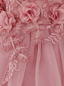 Vestido de Princesa con Lazo y Flor de Malla para Niñas Bebé, Adecuado para Fiesta de Niña de Flores, Patrón Floral de Tela con Corte Aleatorio, Diadema No Incluida - Rosa vieja - Ver 8