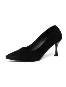 1 Pair Women's Black High Heel Pumps, Solid Color, Commuting, Business, Sexy, Party, Fashion, Faux Suede, Closed Toe, Pointed Toe, Stiletto Heel, Suitable For Holiday, Wedding, Party, Office, All Season - Black - View 2