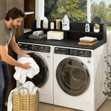 Washer Dryer Countertop With 2-Tier Shelf,Laundry Table Over Washer And Dryer With Storage Space For Laundry Room Organization - 黑色 - 查看 6