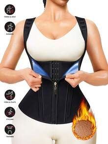 高品质女士双层束腰桑拿背心，拉链设计，时尚塑形健身上衣，纯色，性感女士运动瑜伽服，具有桑拿效果，固定胸部支撑防止下垂，适合所有季节