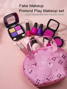 Kids' Pretend Play Toy (Makeup Set Model, Non-Functional, No Color Output), Girls' Role-Play Dressing Up Cosmetic Princess Handbag & Messenger Bag Set Available In Multiple Styles: Polka Dot/Beauty/PU Bag/Sparkle/Graffiti Bag, Perfect For Baby To Imitate Makeup, Can Be Used As Festival Or Birthday Gift.Toys For Girls,Girls Toys,Girl Toys,Toys,Toys For Girls,Girls Toys - Black - View 8