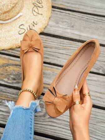 Women's Fashion Versatile Soft Bottom Non-Slip Casual Comfortable Solid Color Pumps With Bow Decor, Suitable For Office And Commute, Spring/Autumn New Arrival