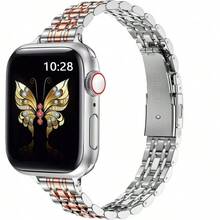 1pc Unisex Stainless Steel Watch Band, Compatible With Apple Watch Series 1-9, Series 10, Series 11 Ultra, Series 2 And SE, Available In Gold/Silver Color, Comes With Removal Tool For Easy Adjustment - Silver Rose Gold - View 3
