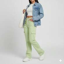 Youth Wide Leg Cargo Pants - Verde Lima - Ver 2