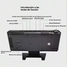 Nuevo reloj de proyección digital temperatura creativa y humedad multifunción espejo luminoso proyección reloj despertador LED proyección electrónica silenciosa - Rojo - Ver 9