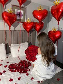 4/6pcs Crown & Heart Shaped Balloons, 19inch Floatable, Red Heart Balloons, Suitable For Wedding Decor, Valentine's Day, Proposal, Date Photography, Indoor/Outdoor Decoration, Bridal Shower, Birthday - Multicolor - View 5