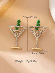 2pcs Personalized Rhinestone Champagne Glass & Cocktail Glass Earrings, Fashionable & Elegant, Suitable For Women's Daily Wear - Jewelry Set - View 6