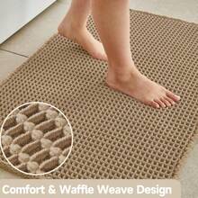 Upgraded Waffle Bath Mat Set Of 2, Super Absorbent Non Slip Bath Mats For Bathroom Floor, Machine Washable Boho Bathroom Rugs Set 2 Piece With Tassels, Soft Bathroom Mat Set, 17" X 24" Plus 24" X 36" - 棕色 - 查看 6