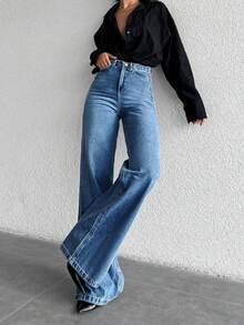 Women's Fashionable Minimalist High Waist Skinny Fit Jeans - Blue - View 4