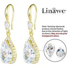 Pendientes colgantes con diamantes para mujer, pendientes colgantes con diamantes de imitacin, circonitas cbicas de cristal en forma de lgrima, joyas de boda, oro rosa/plata de 14 quilates - Oro, Abril + Oro amarillo - Ver 6