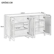 Modern Minimalist Style Sideboard With 4 Rattan Doors, Metal Handle, Simple Buffet Cabinet For Dining Room, Living Room, Kitchen (Natural Wood) - 黑色+中密度纖維板 - 查看 6