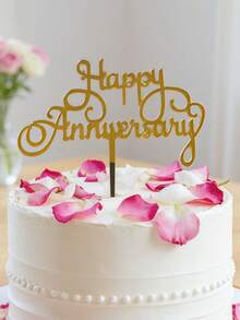 1个/3个/3个周年纪念快乐亚克力蛋糕装饰插牌，周年纪念蛋糕装饰，情人节蛋糕装饰，结婚周年纪念蛋糕装饰，家居厨房用品，烘焙装饰，烘焙用品，蛋糕装饰 - 金色 - 查看 2