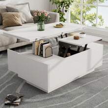 Modern Coffee Table With Double Lifting Mechanism And Concealed Storage Space – Load Capacity Up To 50 Kg - White - View 8