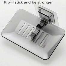 1pc Clear Adhesive Wall Mounted Soap Dish No Drilling Plastic Soap Holder For Bathroom - 彩色 - 查看 2