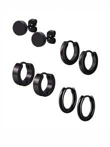 4对黑色朋克男士耳环，不锈钢耳钉耳环