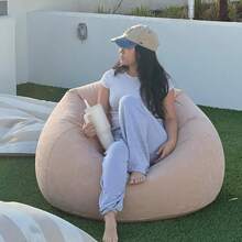 1pc Soybean Bag Chair, Inflatable Sofa Chair, Soft, Comfortable, Outdoor, Lazy Seat, Tatami Chair, Sofa Cover, Lazy Sofa, Circular Single Sofa, Living Room, Office Lunch Break, Outdoor Picnic Camping, Father'S Day Gift - Khaki - View 3