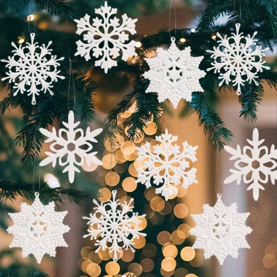 Astico Blanco en Forma de Copo de Nieve, Decoracin de Copos de Nieve Colgantes para Arbol de Navidad, Copos de Nieve de Arbol de Navidad, para Todo Tipo de Fiestas y Decoraciones Navideas40 - Blanco - Ver 1