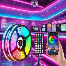 Two Control Modes: 44-Key Remote Control And Phone APP Control, Smart App Control Music Synchronization Color Changing RGB LED Light Strip With Remote Control, LED Lights For Bedroom Room Home Decoration Party Festival, Room Decoration Supplies, Home Decoration Items, Bedroom Decoration,Smart LED Strip With 44-Key Remote - Colorful - View 8