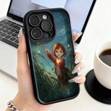 Cubierta de telefono con borde negro diseño de chica mágica en campo estrellado para iPhone 14 Pro Max funda protectora estilo anime ideal para uso diario y regalos - Negro - Ver 2