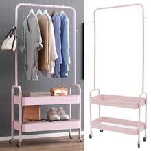 Clothing Rack, Clothing Rack With 2 Baskets, Movable Clothing Rack - 粉色 - 查看 5