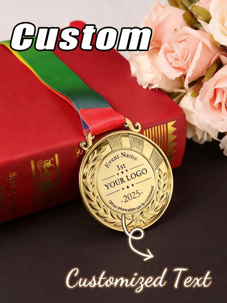 1pc Customized Metal Tag, Wheat Edge Decor Medal, Zinc Alloy Material, Children's Competition Award Medal, Sports Event Marathon Honor Commemorative Plaque, Can Be Used As Children's Encouragement Gift