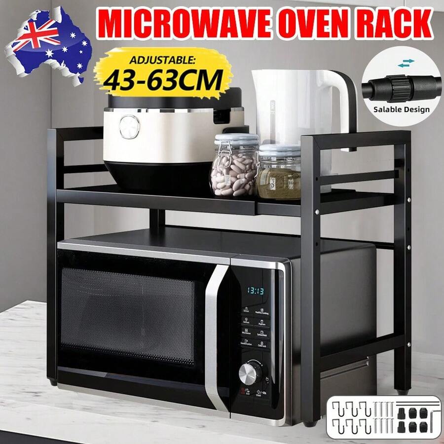 Adjustable Metal Oven Microwave Shelf Kitchen Organiser Storage Rack Holder Set - As Pic - View 1