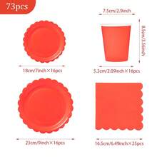 16pcs Red Petal Shaped Disposable Plates, Napkins And Cups, Party Supplies Suitable For Birthday, Wedding, Party, Family Picnic - Multicolor - View 2