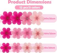 12Pcs Pink Paper Flower Party Decorations Hot Pink Paper Fans Wall Decor For Birthday Wedding Baby Showers Classroom Floral Backdrop Hanging Oranments - đen - Xem 2