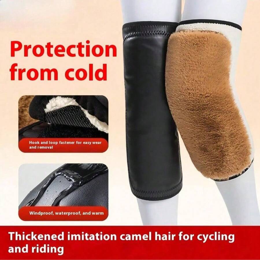 1pc Thermal Lined Windproof Warm Knee Pads, Autumn/Winter Cold-Proof Knee Joint Protection Thickened Cashmere Leg Warmers, Cycling Motorcycle Warm Protective Gear - Multicolor - View 1