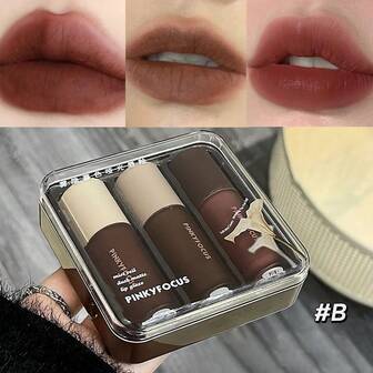 Set de 3 barras de labios líquidas mate - Acabado mate Hazy Dusk, de larga duración, no pegajoso, resistente al agua, alto nivel de pigmentación, no grasoso, tonos marrones y rojos, adecuado para uso diario en otoño/invierno, ideal para la escuela, viajes, bodas, cosplay, regalos de San Valentín y Navidad