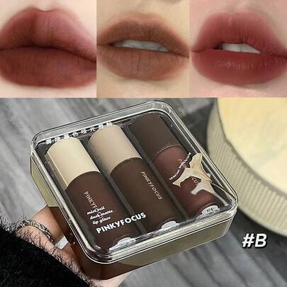 Set de 3 barras de labios líquidas mate - Acabado mate Hazy Dusk, de larga duración, no pegajoso, resistente al agua, alto nivel de pigmentación, no grasoso, tonos marrones y rojos, adecuado para uso diario en otoño/invierno, ideal para la escuela, viajes, bodas, cosplay, regalos de San Valentín y Navidad
