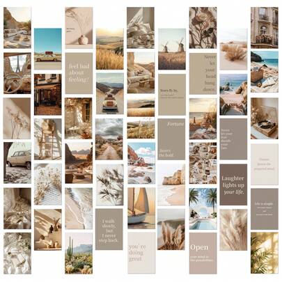 50 st. motiverande livsvykort, morandianskt färgestetiskt konstkollage, med natur och mysig inredning, lämpliga för väggdekoration och kreativa presenter, inspirerande present