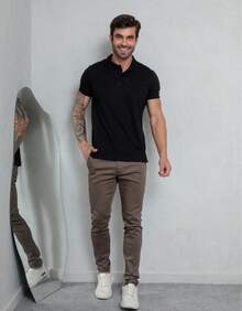 Camisa Polo Slim Masculina Lisa Algodão Premium Conforto - Preto - Visão 4