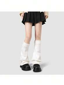 1 Pair Solid Color Leg Warmers, Women's Knitted Leg Warmers, Y2K Subculture Flared Leg Warmers, JK Long Leg Warmers, Spring/Autumn - Mouldless - View 7