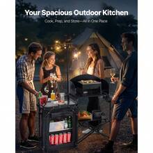 Camping Kitchen Table, Outdoor Camp Cooking Table, Aluminum Portable Cook Station With Storage Cupboard, Carrying Bag, Detachable Windscreen, Quick Set-Up For BBQ Party Picnic RV Travel, Black - 戶外的 - 查看 2