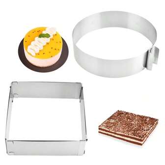 1/2 Pcs Adjustable Cake Ring Stainless Steel Mousse Cake Mold Ring With Scale, For Kitchen DIY Pastry, Square And Round Expandable Cake Mold Adjustable Mousse Ring Square Mousse Cake Mold DIY Baking Mold