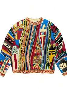 Autumn And Winter New Retro Fashion Guochao Casual Thick Needle Sweater 3D Digital Printing Men's Crew Neck Sweater - WYRR085 - 查看 1