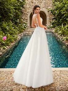 Elegant Lace Strap Lace Bodice Tulle Wedding Gown - Perfect For Christmas, Halloween, Weddings, Proms & Birthdays - 白色 - 查看 4