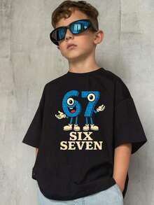 Young Boy's 67 Funny Six Seven Meme Alpha Slang Funny Italian Brainrot Graphic T-Shirt - 100% Regular Fit Crew Neck Short Sleeve With On Hand Gesture & 67 Number Design - Everyday Summer Outfits, Parties & Social Gatherings - Funny Meme Apparel Young Boys T-Shirts,Christmas, Thanksgiving, Children's Pure Cotton Tops, 67 Shirt - 黑色 - 查看 6