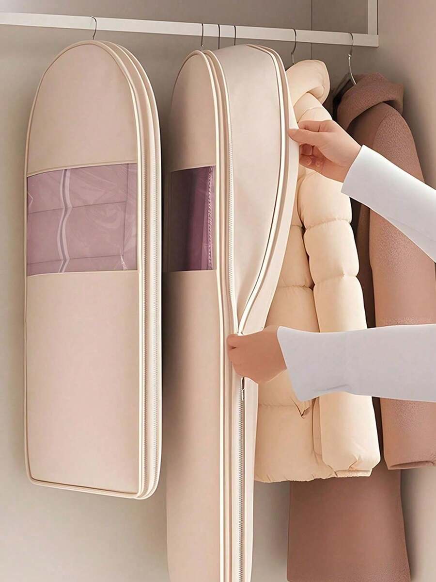 1个加厚绗缝衣物收纳袋，悬挂式真空压缩袋，节省衣柜空间，带可视窗口，自封拉链，防尘可重复使用，适用于羽绒服、外套、连衣裙，是居家、宿舍衣柜整理的理想之选，也是送给女学生的绝佳礼物，2025年热销单品，收纳盒，衣物收纳，衣柜整理，卧室必备，衣物整理袋，防水收纳袋，衣物整理袋，衣物收纳袋，打包袋，旅行必备，旅行收纳袋 - 彩色 - 查看 1